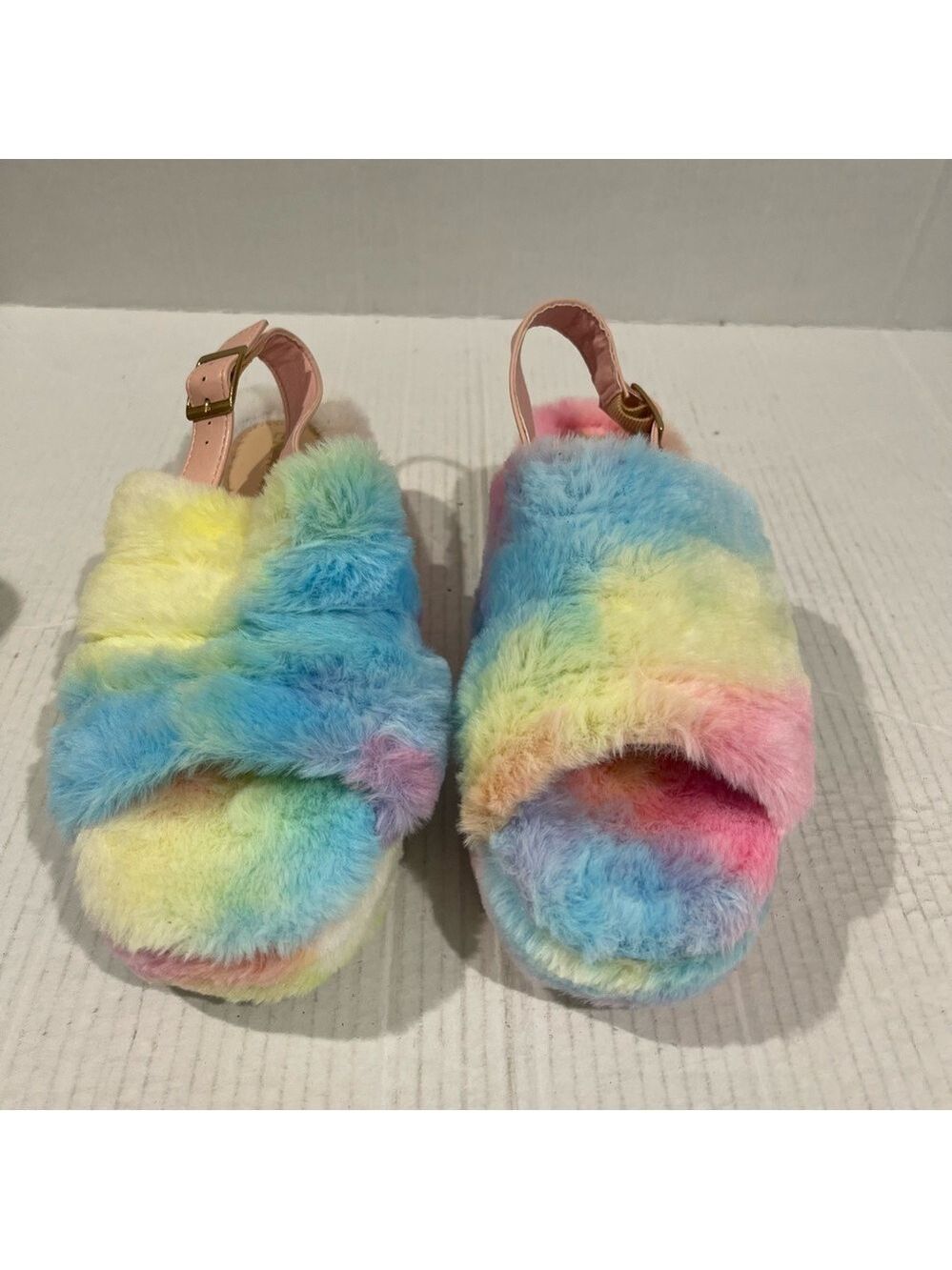 Women’s Liliana Tie Dye Open Toe Fuzzy Slingback Platform Sandals Size 9 US! - Picture 2 of 8
